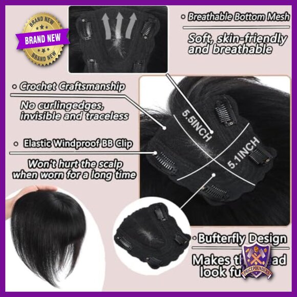 12 Inch Human Hair Clip-In Bangs Topper with 360 3D Swiss Base main image 4